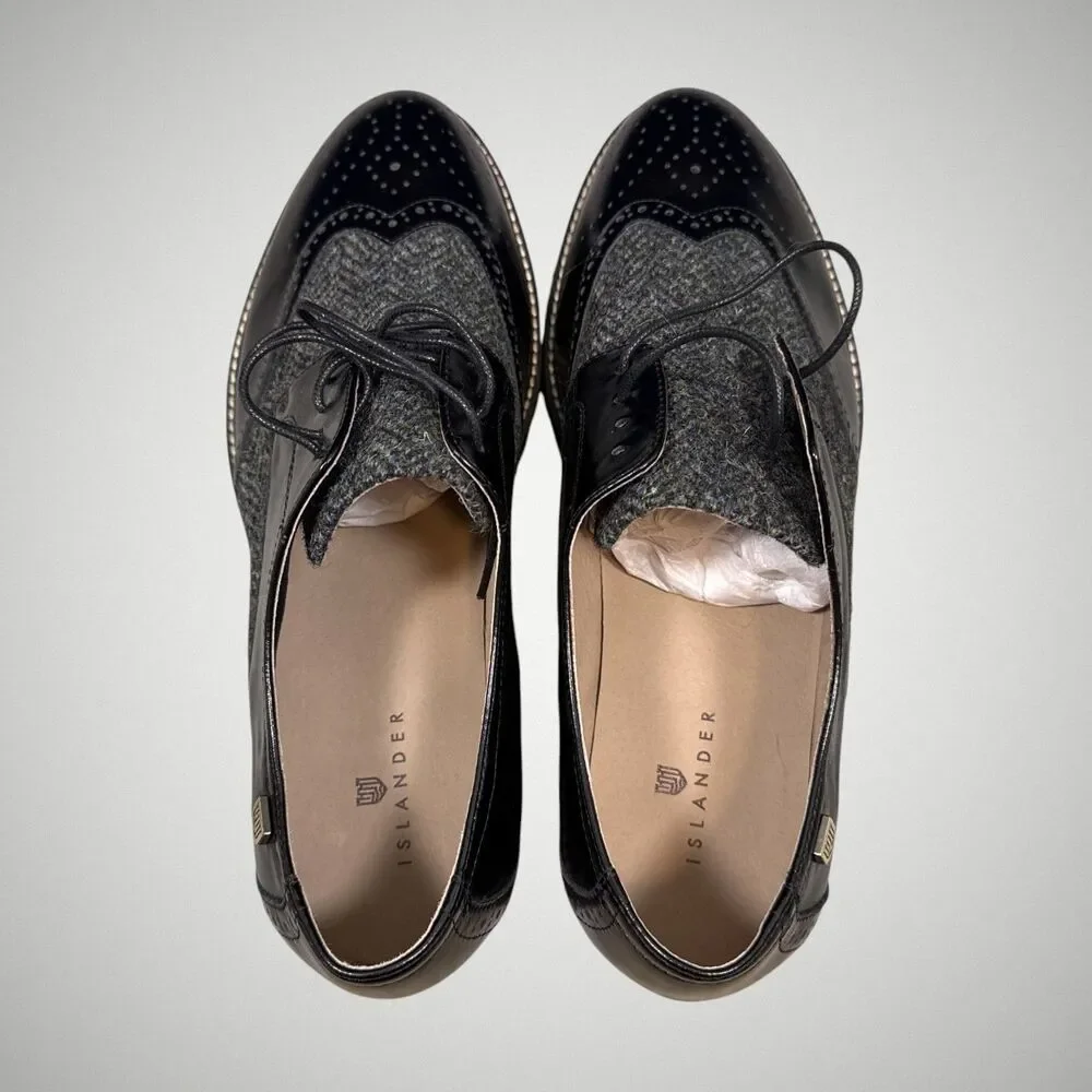 Islander Men's Harris Classic Brogues Black Leather Tweed Sz US 12 / UK 10 ~NIB